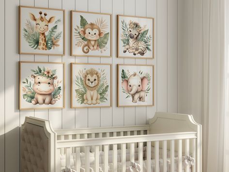 Jungle Animals Nursery, Baby Jungle Animals, Safari Animal Wall Art, Clouds Design, Baby Room Design, Nursery Animal Prints, Animal Canvas, Baby Wall Art, Animal Nursery