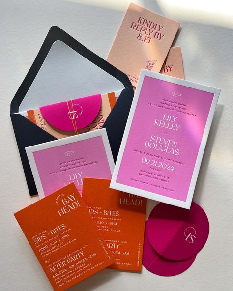 Britt Junod Rohr • Swell Press | how fun is this burst of color for a wedding by the ocean? Lily and Steven customized our Modern suite with full color flood on the… | Instagram Multicolored Wedding, Disco Garden Party, Sea Ranch Lodge, Hand Drawn Invitation, Burlesque Party, The Sea Ranch, Conference Themes, Happily Ever After Party, New Typography