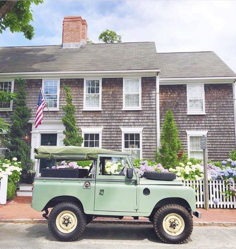 Cedar Shake House, Coastal Americana, Maine Aesthetic, 2023 Manifestation, New England Lighthouses, Modest Mom, Nantucket Summer, Cedar Shake, Green Jeep