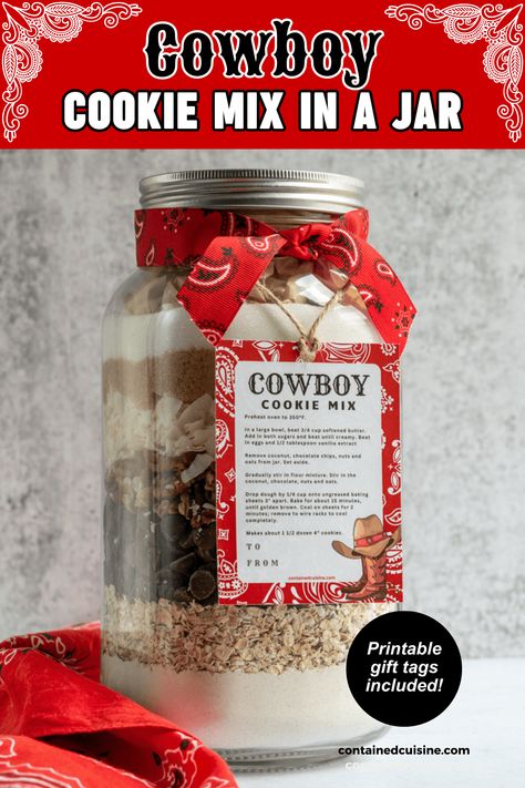 Cowboy Cookies in a Jar: Easy Cookie Mix Gift Cowboy Cookies In A Jar, Gift In Jar, Mason Jar Cookie Mix Recipe, Cookie Mix In A Jar Recipe, Cookie Mix Gift, Mason Jar Cookie Recipes, Mason Jar Gifts Recipes, Mason Jar Mixes, Cookie Mix In A Jar