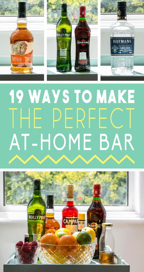 19 Ways To Make The Perfect At-Home Bar actually a good read. plus comes with some cocktail recipes. Bar Assessories Home, Indoor Bars For Home Luxury, Home Bar Set Up, Bar Set Up At Home, Custom Bars For Home, Home Bar Room Ideas, Inside Bar Ideas, Bar Setup Home, Bar Sitting Area In Home