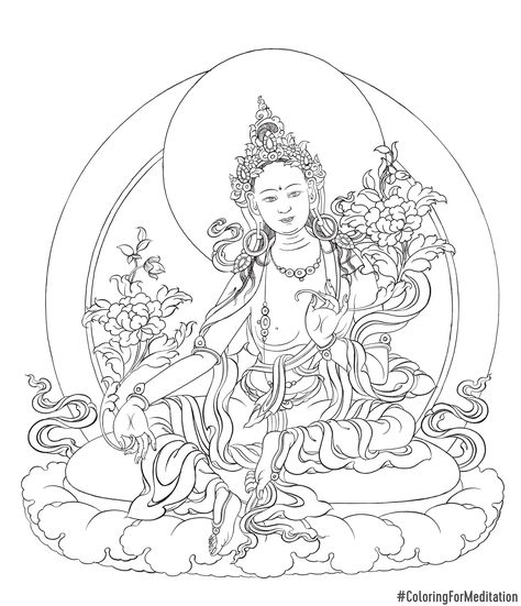 Green Tara: A preview from Coloring For Meditation With Tibetan Buddhist Art by Tashi Dhargyal.  You can find the full book here: bit.ly/ColoringForMeditation #ColoringForMeditation Dagger Drawing, Tibet Art, God Tattoo, Thangka Art, Buddhist Art Drawing, Buddha Tattoos, Art Buddha, Buddha Art Painting, Buddha Tattoo