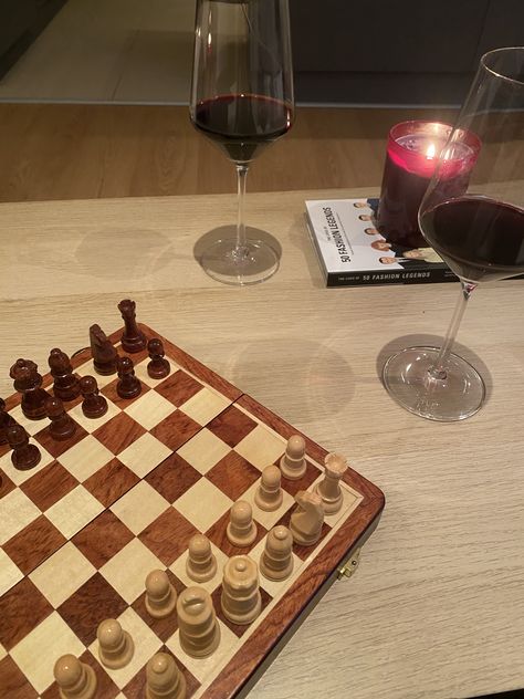 Chess Set, Chess Board, Vintage Home Decor, Chess, Board Games, Living Room Decor, Candles, Wine, Living Room