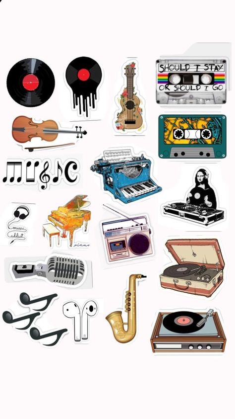 Musical Stickers Printable, Music Stickers Printable, Music Stickers Aesthetic, Diy Photo Book, Music Collage, Iphone Case Stickers, Tumblr Stickers, Collage Phone Case, Music Stickers