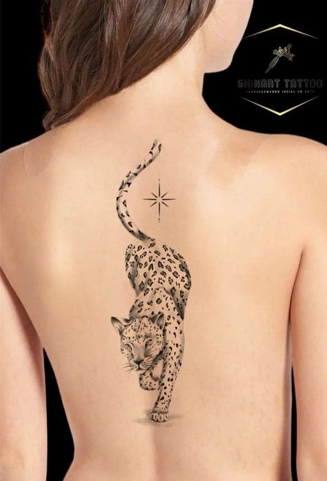 Leopard Spine Tattoo, Cheetah Back Tattoo, Leopard Back Tattoo, Cheetah Tattoos, Cheetah Print Tattoos, Beautiful Spine Tattoos, Leopard Print Tattoos, Cheetah Tattoo, First Tattoo Ideas