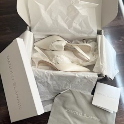 Manolo Blahnik CAROLYNE BRIDE White Satin Slingback Pumps White Manolo Blahnik, Manolo Blahnik Wedding Shoes, Manolo Blahnik Carolyne, Manolo Blahnik White, Reading Aesthetics, Leather Aesthetic, Blahnik Shoes, Manolo Blahnik Shoes, Wedding White