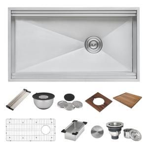 Ruvati 30 in. Single Bowl Undermount 16-Gauge Stainless Steel Ledge Kitchen Sink with Sliding Accessories-RVH8310 - The Home Depot Ledge Kitchen Sinks, Kitchen Sink Undermount, Sink Undermount, Workstation Sink, Sinks Kitchen Stainless, Stainless Steel Mixing Bowls, Farmhouse Aprons, Single Bowl Kitchen Sink, Single Basin