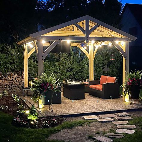 Pergola With Fire Pit Ideas, Gazebo And Fire Pit Ideas, Fire Pit With Gazebo, Fire Pit Shelter Outdoor Areas, Gazebo With Pergola Attached, Covered Gazebo Ideas, Front Yard Gazebo, Backyard Patio With Gazebo, Square Gazebo Ideas Backyard