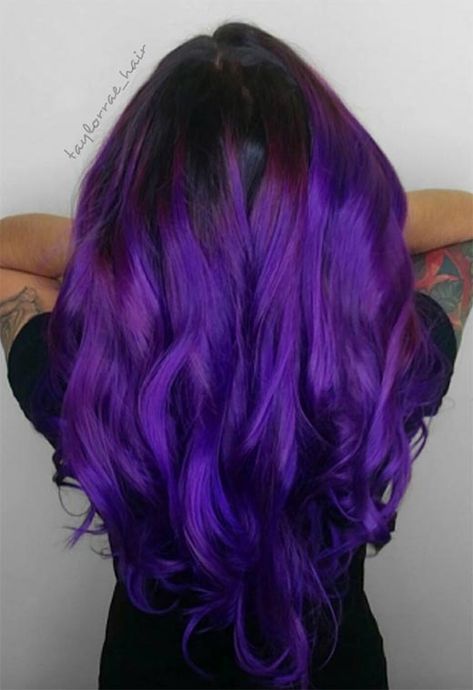 63 Purple Hair Color Ideas to Swoon over in 2022 - Glowsly Purple Hair With Black Roots, Black Roots Purple Hair, Purple Hair With Black, Hair With Black Roots, Purple Hair Color Ideas, Violet Hair Colors, Purple Hair Color, Lavender Hair Colors, Dyed Tips