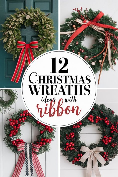 Discover creative ways to decorate your home this holiday season with these 12 Christmas wreaths ideas featuring ribbon. From traditional to modern designs, there's something for every style. Elevate your decor and spread festive cheer with these beautiful wreath inspirations. Whether you prefer simple and elegant ribbons or bold and colorful ones, these ideas will help you make a statement this Christmas. Ribbon Ideas For Wreaths, Ribbons On Wreaths Christmas, How To Decorate A Wreath With Ribbon, How To Put Ribbon On A Wreath, Christmas Wreath Bow Ideas, Christmas Ribbon Ideas, Ideas With Ribbon, Wreath Decorating Ideas, Ribbon Wreath Christmas