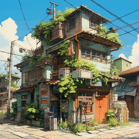 Solarpunk Architecture, Solar Punk, Studio Ghibli Background, Building Illustration, 3d Environment, Building Concept, Architecture Drawing Art, Architectural Sketch, Building Art