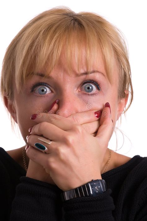 Fear. Close-up portrait of the scared woman, isolated on white , #ad, #portrait, #Close, #Fear, #scared, #white #ad Scared Expression, Scared Woman, Scared Person, Horror Face, Scared Face, Person Photography, Expressions Photography, Library Inspiration, People Person