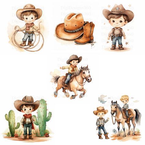 Cowboy Clipart, Baby Boy Cowboy, Western Clipart, Rodeo Birthday, Baby Cowboy, Western Cowboy, Nursery Art, Rodeo, Art Images