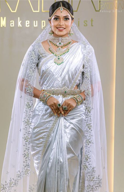 Buddhist Wedding Dress, Wedding Matching Outfits, Buddhist Wedding, Christian Bridal Saree, White Saree, Bride Outfits, Wedding Saree Indian, Indian Bridal Dress, Pakistani Bridal Dresses