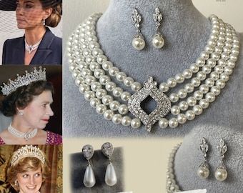 Jewelry Queen, Herzogin Von Cambridge, Diana Wedding, Reine Elizabeth, Pearl And Diamond Necklace, Royal Jewels, Family Fashion, Royal Jewelry, Button Crafts