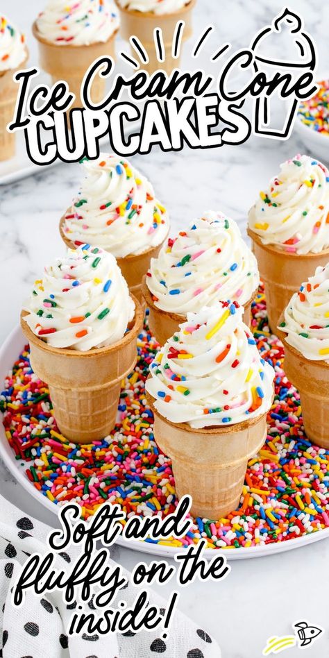 Ice Cream Cone Cupcakes Ice Cream Cone Cupcakes Recipe, Classic Cupcake Recipe, Homemade Vanilla Frosting, Homemade Ice Cream Cone, Cupcake Ice Cream Cones, Cone Cupcakes, Ice Cream Cone Cupcakes, Ice Cream Cone Cake, Cake Mix Ingredients