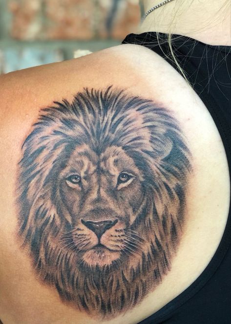 My own black and grey lion portrait tattoo