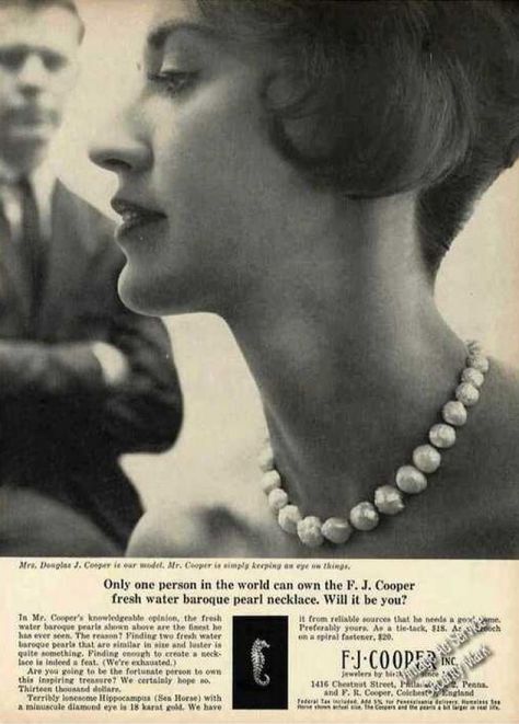 Vintage ad for pearls Pearls Vintage Aesthetic, Vintage Pearl Jewelry Aesthetic, Vintage Pearls Aesthetic, Hend Rostom, Pearl Shoot, Martha Wayne, Pearl Necklace Aesthetic, Pearls Aesthetic, 50s Aesthetic