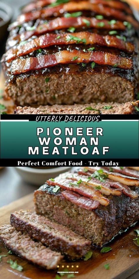 This Pioneer Woman Meatloaf is the ultimate comfort food! It's loaded with flavor, topped with crispy bacon, and perfect for family dinners. Trust me, you will want to try this recipe today! Pork Meatloaf Recipes Easy, Meatloaf In Cast Iron Skillet, Most Flavorful Meatloaf, Copycat Meatloaf Recipes, Loaf Pan Dinners, Best Meatloaf Recipes Pioneer Woman, Ree Drummond Recipes The Pioneer Woman, Pork Meatloaf Recipes, Pioneer Woman Holiday Recipes