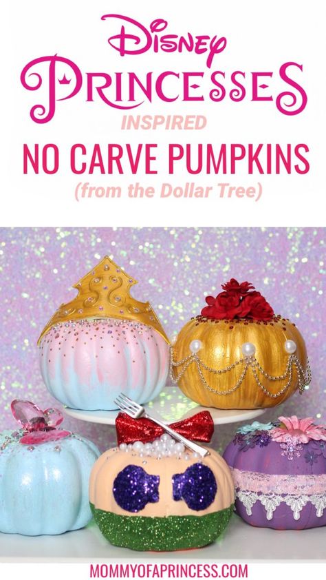 Disney Princess Pumpkins | Cheap & Easy No Carve Pumpkin Ideas Princess Pumpkin Carving, Princess Pumpkins, No Carve Pumpkin Ideas, Disney Pumpkin Painting, No Carve Pumpkin, Princess Pumpkin, Carve Pumpkins, Pumpkin Decorating Contest, No Carve Pumpkin Decorating