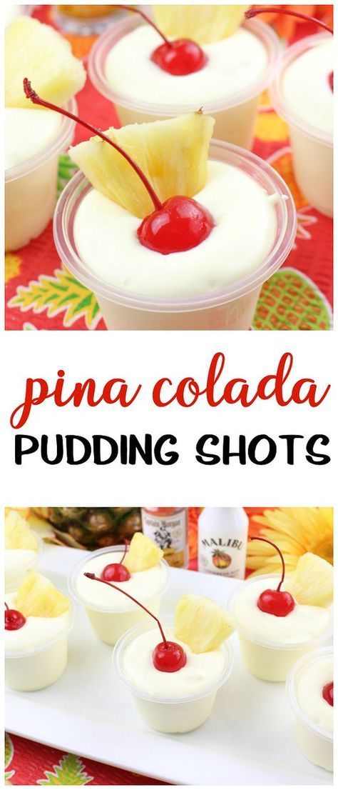 Summer Pudding Shots Alcoholic, Pina Colada Pudding Shots, Pina Colada Pudding, Alcohol Deserts, Desert Shots, Parties With Friends, Pudding Shot Recipes, Alcohol Shots, Jello Shooters