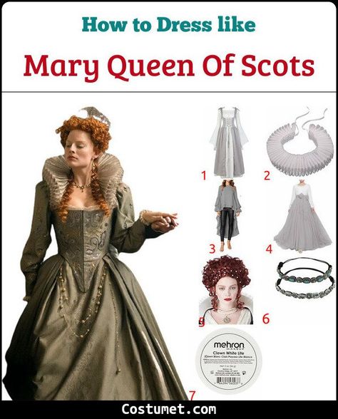 Mary Queen Of Scots Costume, Mary Costume, Big Skirts, Balloon Sleeve Top, Queen Costume, Mary Queen Of Scots, Red Wigs, Balloon Sleeve Blouse, Queen Dress