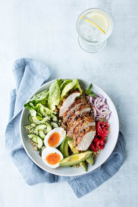 Chicken Salad Bowl with Avocado and Chickepeas Chicken Salad Food Photography, Salad Food Photography, Chicken Salad Bowl, Chicken Salad Bowls, Chicken Fillets, Chicken Chickpea, Irish Food, Midweek Meals, Joy Of Cooking