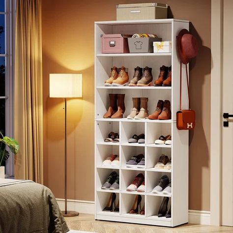 Gracie Oaks Kahl 36 Pair Shoe Rack | Wayfair Shoe Cubby Storage, Storage Cabinet With Shelves, Modern Shoe Storage, Large Shoe Rack, Shoe Rack Storage, Cubby Shelves, Cabinet With Shelves, Wood Shoe Rack, Sound Free