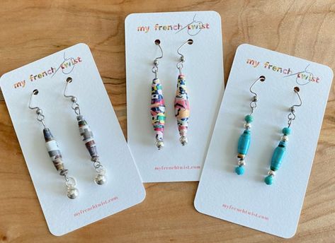 Cuff Bracelets Diy, Paper Bead Earrings, Make Paper Beads, Paper Bead Jewelry, Paper Earrings, Necklace Tutorial, French Twist, Jewellery Ideas, Paper Beads