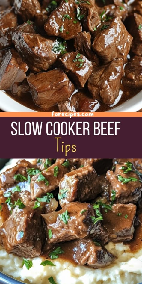 Slow Cooker Beef Tips Crock Pot Stew Meat Recipes, Beef Tips Slow Cooker, Tender Beef Tips, Slow Cooker Beef Tips, Beef Tips Recipe, Crockpot Beef Tips, Beef Tips And Rice, Beef Tip, Crock Pot Beef Tips