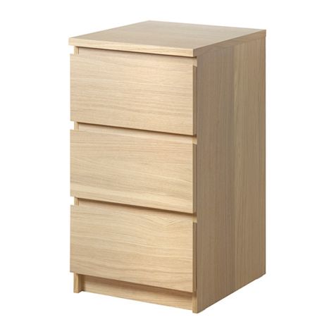 Width: 40 cm Depth: 48 cm Height: 78 cm  Chest of 3 drawers	MALM White stained oak veneer  £45 Malm Hack, Malm Chest Of Drawers, Malm Bed Frame, Malm Drawers, Ikea Malm Bed, Malm Dressing Table, Dining Room Table Marble, Malm Bed, Three Drawer Dresser