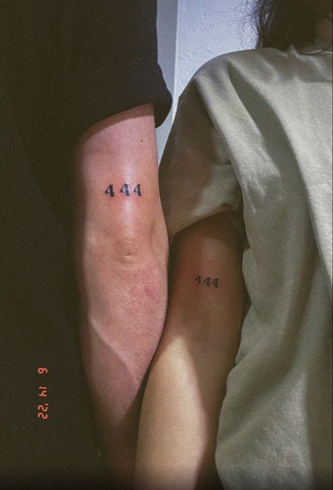 Anniversary Tattoo Ideas Couple, 10 Year Anniversary Tattoo, Angel Numbers Tattoos, Mini Tattoos Men, Anniversary Tattoo Ideas, Tattoo Ideas Couple, 444 Angel Numbers, Tattoos Dainty, Inner Elbow Tattoos