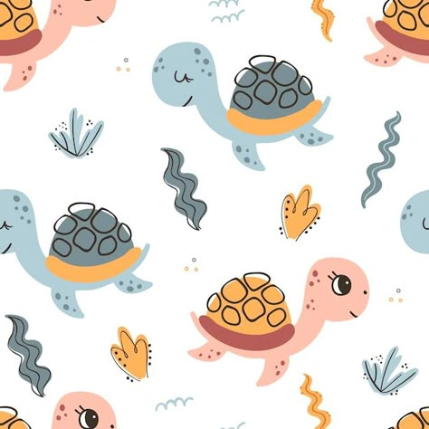 Pastel Prints, Turtle Baby Shower, Nursery Patterns, Pattern Design Inspiration, Kids Nightwear, Turtle Pattern, Pastel Print, Print Design Pattern, Kids Fabric