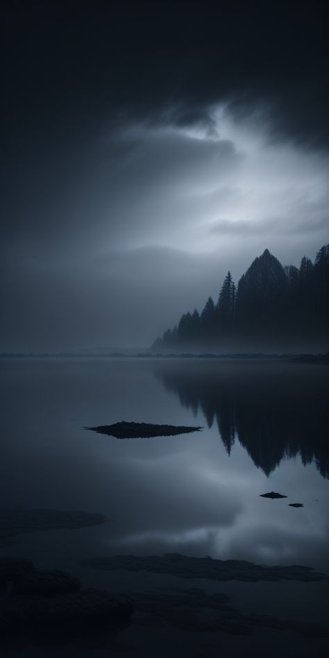 Lake At Night, Dark Lake, Calm Wallpaper, Night Lake, Ethereal Light, Dark Landscape, Calm Waters, Dark Nature Aesthetic, Black And White Landscape