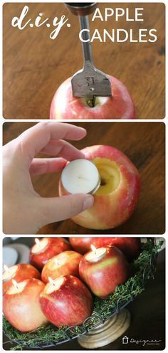 OMG--love this! Come learn how to make this centerpiece out of DIY apple candles. So pretty! Perfect for Thanksgiving or Christmas! Diy Apple, Thanksgiving 2020, Apple Candles, Noel Christmas, Thanksgiving Table, Samhain, Diy Candles, Fall Thanksgiving, Christmas Table