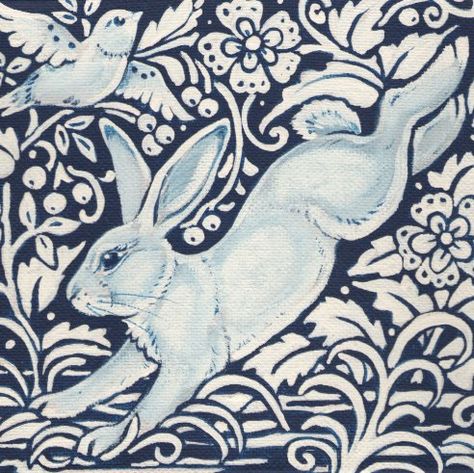 Leaping Rabbit, Rabbit Artwork, Tile Trivet, Rabbit Tattoos, Rabbit Illustration, Rabbit Painting, White Rabbits, Rabbit Decor, Rabbit Art