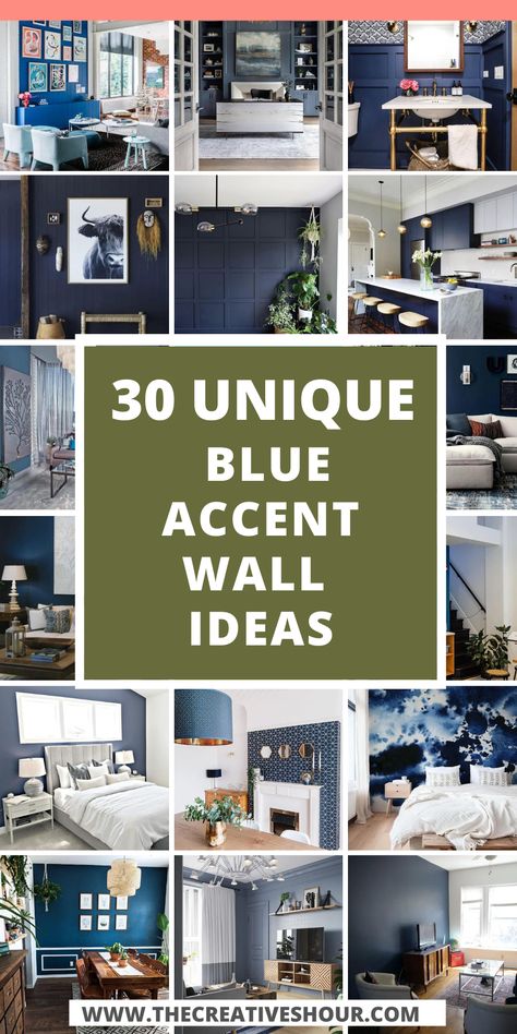 Blue accent walls can bring a refreshing and stylish touch to your living spaces. In the living room, consider vibrant blue accent wall ideas to create an inviting and energetic atmosphere. For a serene and cozy bedroom, a soothing blue accent wall can promote relaxation and restful sleep. Painted blue accent walls, whether in a bold or muted shade, offer endless possibilities to personalize your space. Dark blue accent walls add a touch of drama and elegance, making a statement in any room. Blue Accent Wall Ideas, Blue Feature Wall Living Room, Blue Feature Wall Bedroom, Blue Accent Wall Living Room, Dark Blue Feature Wall, Navy Blue Bedroom Walls, Blue Accents Living Room, Garden Hideaway, Blue Accent Wall