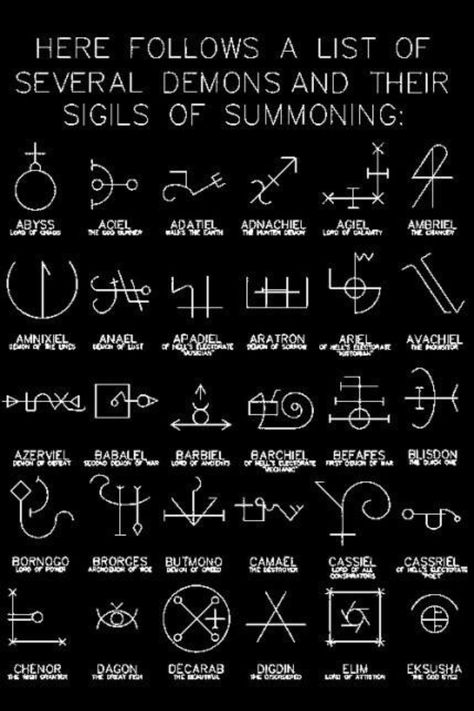 Some demon summoning symbols for all your ritualistic needs. Witchcraft Sigils, Demon Symbols, 천사와 악마, Arte Occulta, Sigil Magic, Magic Symbols, Symbols And Meanings, Odaiba, Spell Book