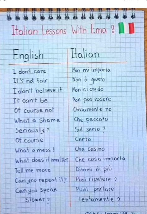 italian-language Learning Italian Aesthetic, English To Italian Words, Italian Love Phrases, Italy School, Italian Study, Italian Notes, German Phrases Learning, Italian Courses, Basic Italian