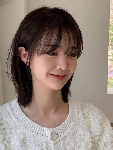 sleek lob with wispy bangs Korean Hairstyle Medium With Bangs, Shoulder Length Hairstyles With Layers, Layered Short Hair Shoulder Length, Korean Air Bangs, Shoulder Length Hair Straight, Short Straight Hair With Bangs, Straight Lob, Shoulder Length Hairstyles, Korean Short Hair