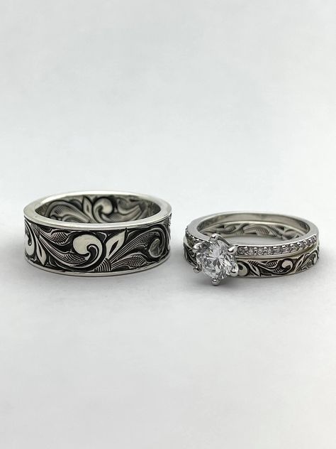 Western Wedding Rings Sets, Western Wedding Bands, Country Wedding Rings, Western Engagement Rings, Western Wedding Rings, Country Western Wedding, Western Rings, Western Engagement, Western Style Wedding