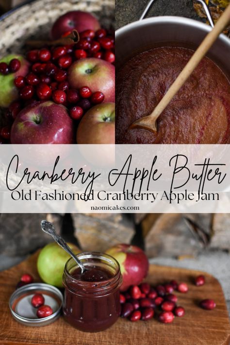 This simple old fashioned cranberry apple butter is perfect for the holiday season! Cranberry Apple Butter Canning, Apple Cranberry Butter, Christmas Apple Butter, Winter Jelly Recipes, Cranberry Apple Butter Crockpot, Apple Butter Old Fashioned, Applebutter Canning Recipes, Christmas Cranberry Honey Butter, Cranberry Canning Recipes