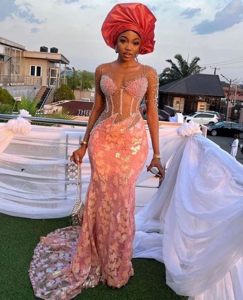 Asoebi Styles Asi Ebi Lace Styles, Bride Asoebi Styles, Sequence Lace Asoebi Styles, Wedding Asoebi Lace Styles, Classy Asoebi Lace Styles, Transparent Corset Asoebi Styles, Onion Lace Aso Ebi Styles, Peach Color Asoebi Lace Styles, Asoebi Styles Lace Classy