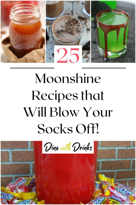 Collage of 4 moonshine recipes. Moonshine Jelly Recipe, Peppermint Moonshine Recipe, Moonshine Recipes Homemade, Flavored Moonshine Recipes, Moonshine Drink Recipes, Homemade Spirits, Peach Moonshine, Homemade Moonshine, Kahlua Recipes