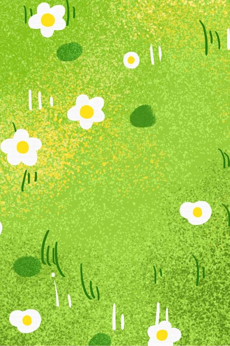 Green meadow, white flowers, hand drawn, cartoon, outdoor, outing, spring, spring Wallpaper Backgrounds Spring, Hand Drawn Wallpaper, White Flower Pot, Plant Cartoon, Green Cartoon, Flower Cartoon, Prairie Flower, Field Wallpaper, Green Meadow