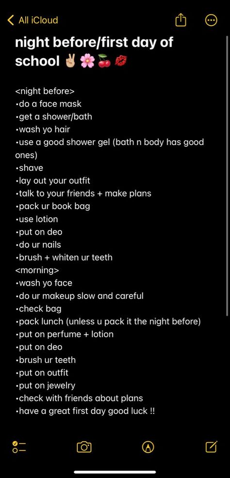 Back To School Routines High School, Freshman Year School Supplies List, School Hygiene Essentials, How To Prepare For School The Night Before, How To Prep For Back To School, Back To School Stuff Highschool, Prepare For School Checklist, What To Bring On The First Day Of School, What To Do To Prepare For Back To School