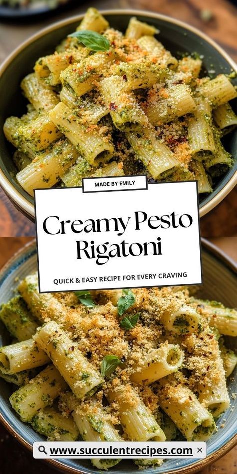 Transform your weeknight dinner with rich, creamy pesto rigatoni topped with zesty chili garlic breadcrumbs. Pesto Rigatoni, Creamy Pesto Sauce, Pesto Cheese, Rigatoni Pasta, Creamy Pesto, Baked Casserole, Spicy Chili, Pesto Sauce, Basil Pesto