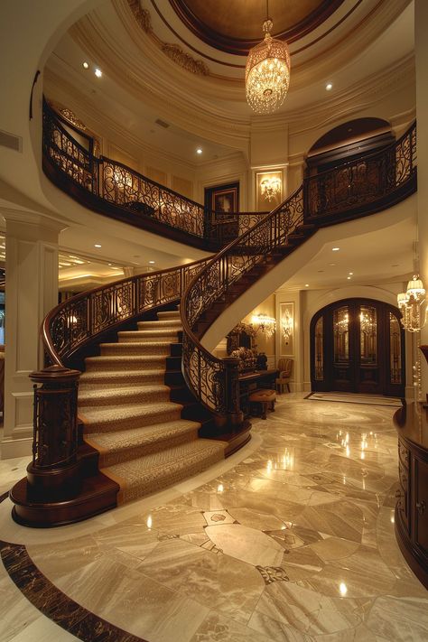 🦄 Mansion Inside Aesthetic, Big Mansion Inside, Dream Home Staircase, Type Of Homes Styles, Big Home Aesthetic, Aesthetic Mansion Interior, Castle Style Homes Interior, Safe House Aesthetic, Rich House Interior