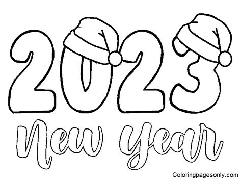 New Year Easy Drawing, Happy New Year 2023 Drawing, Happy New Year Drawing Ideas, Happy New Year Painting, Happy New Year Coloring Pages, New Years Drawing Ideas, New Year's Drawings, New Year Coloring Pages, Happy New Year 2023