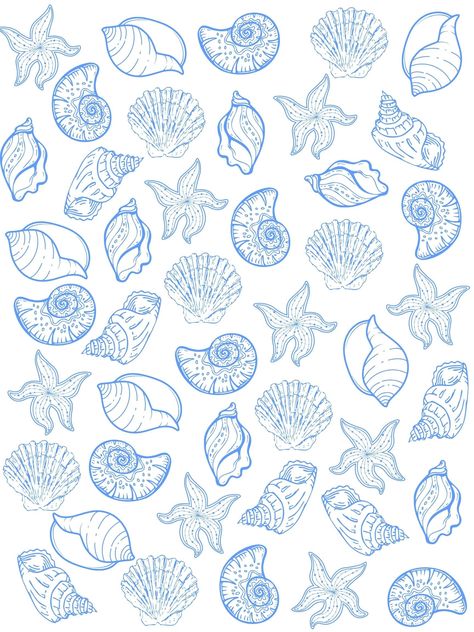 Adorable blue and white coastal print! Cute Coastal Wallpapers, Coastal Collage Wallpaper, Blue Seashell, Blue And White Print, Coastal Images, Blue Coastal Wallpaper, Pretty Wallpapers Blue, Shell Print, Summer Prints Pattern